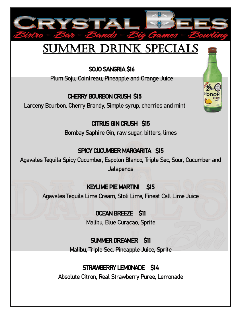 Summer Drink Specials | Crystal Bees